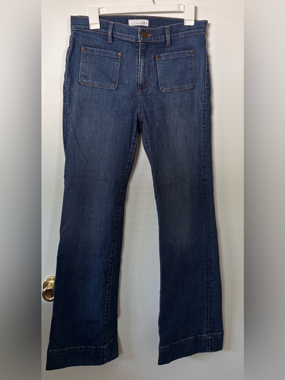 Ann Taylor LOFT Dark Blue Sailor Flare Wide Leg Jeans with Front Patch Pockets